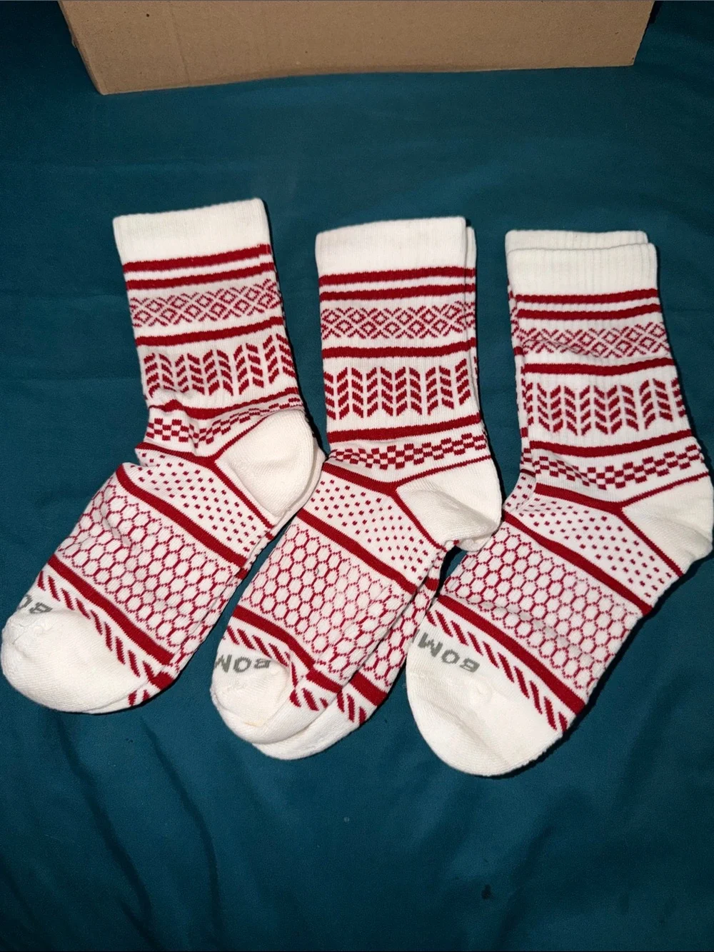 Bombas White and Red Geometric Crew Socks - Set of 3